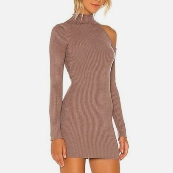 NBD Revolve Moira Dress Cut Out Bodycon Long Sleeve Dress Mocha Size Small - Picture 2 of 9
